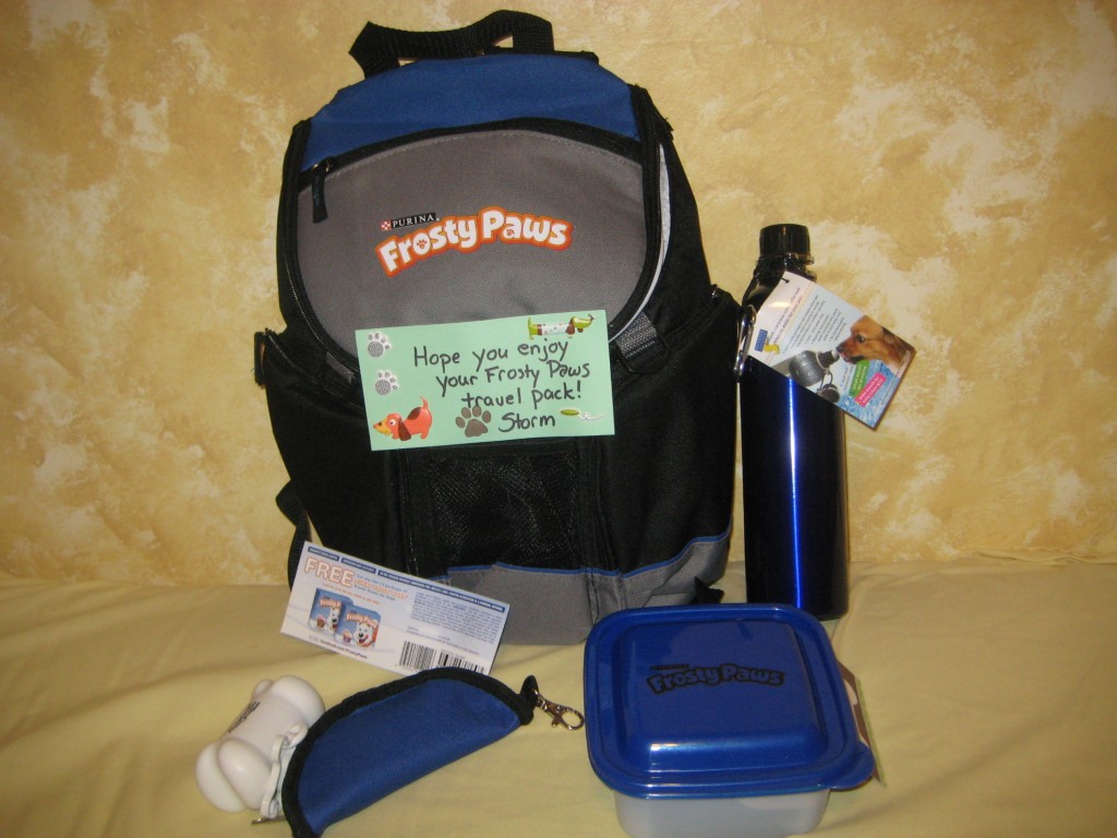 Insulated backpack, water bottle, portable water dish, freezable bowl and poop bags!